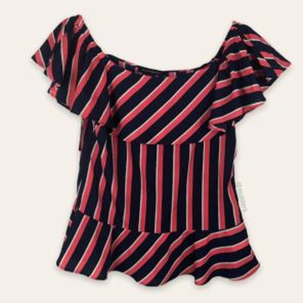 Banana Republic Navy and Red Striped Blouse - Picture 2 of 5